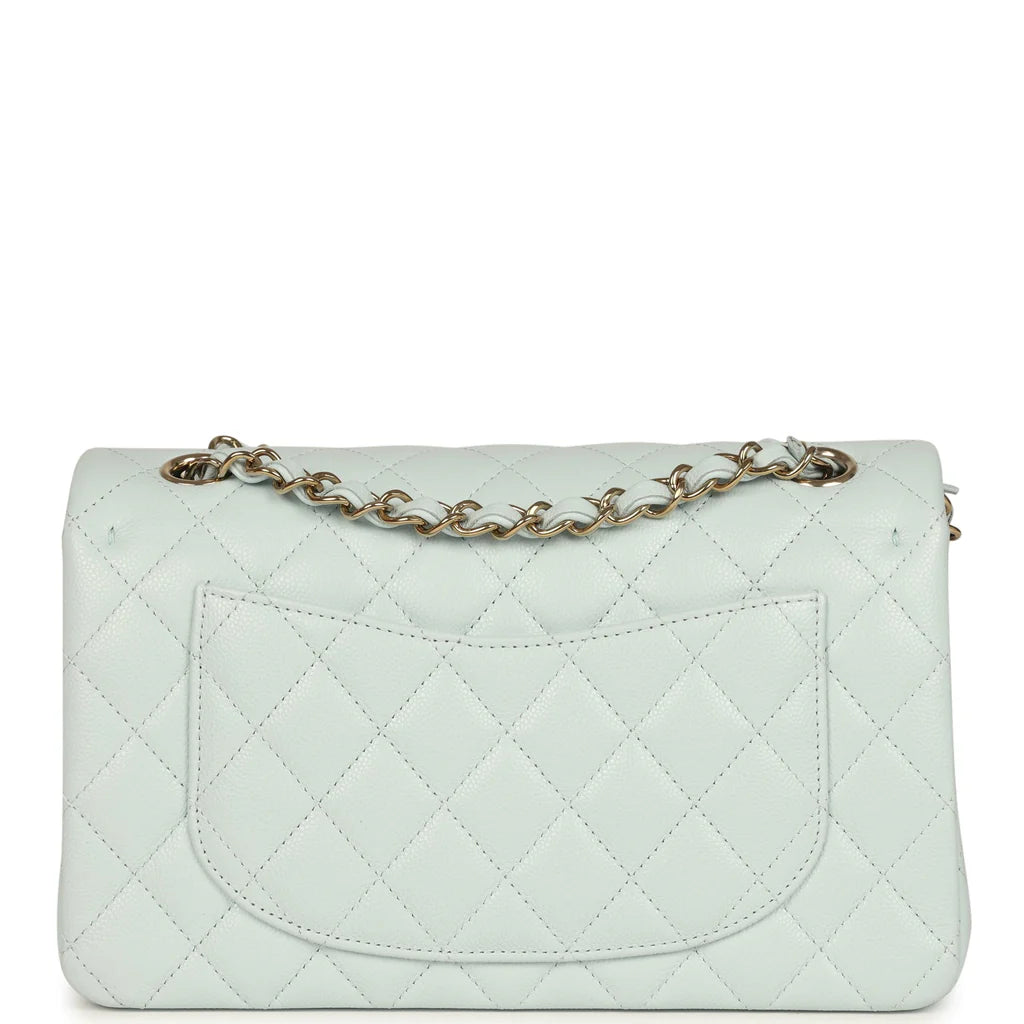 Chanel Small Classic Double Flap Bag Light Blue Shiny Caviar Light Gold Hardware