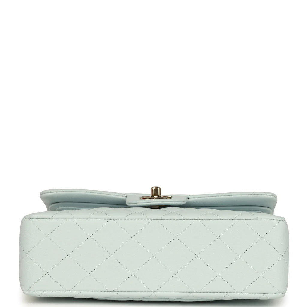 Chanel Small Classic Double Flap Bag Light Blue Shiny Caviar Light Gold Hardware