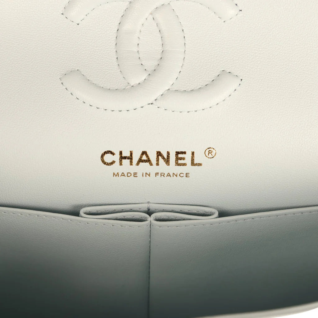 Chanel Small Classic Double Flap Bag Light Blue Shiny Caviar Light Gold Hardware