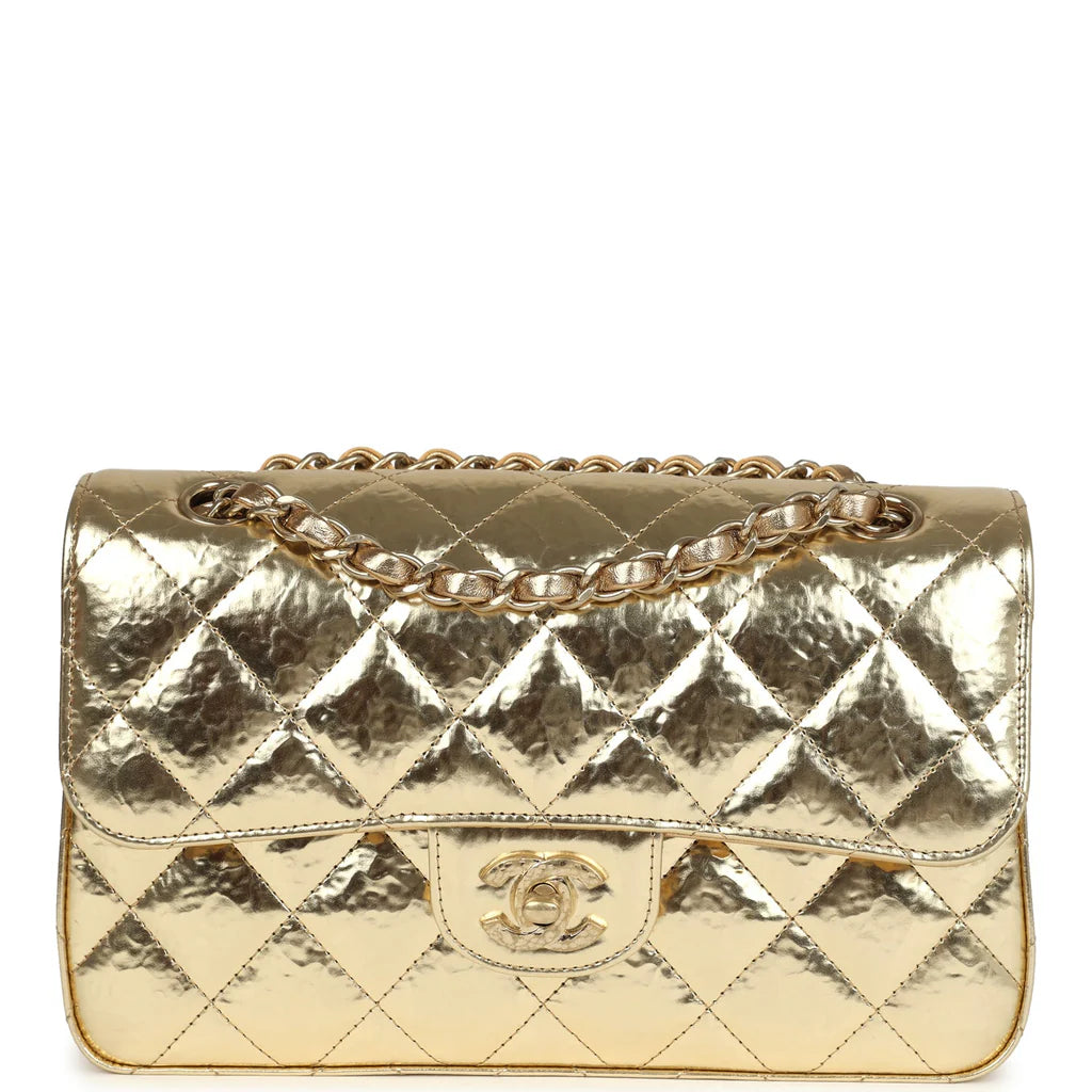 Chanel Small Classic Double Flap Gold Hammered Metallic Calfskin Brushed Gold Hardware 2025