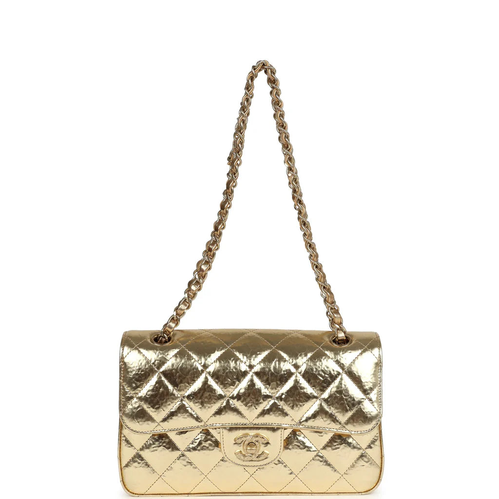 Chanel Small Classic Double Flap Gold Hammered Metallic Calfskin Brushed Gold Hardware 2025