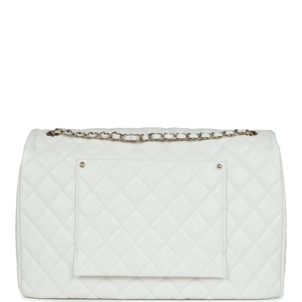 Chanel XXL Classic Single Flap Bag White Shiny Caviar Light Gold Hardware 2025