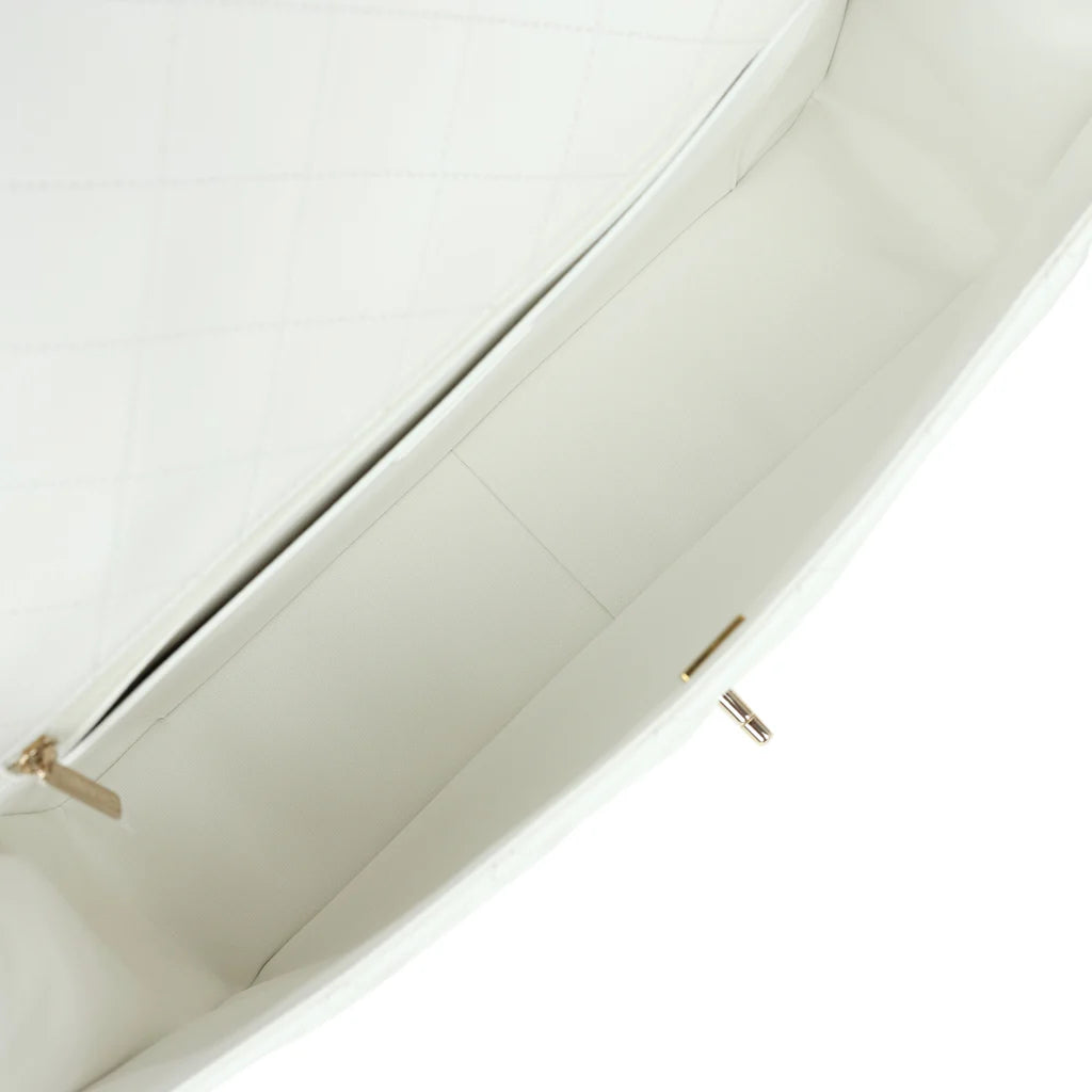 Chanel XXL Classic Single Flap Bag White Shiny Caviar Light Gold Hardware 2025