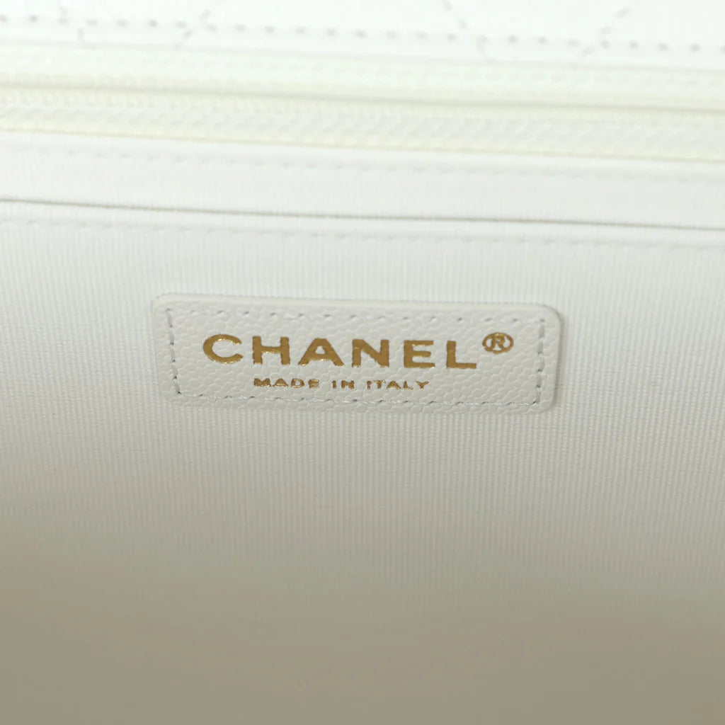 Chanel XXL Classic Single Flap Bag White Shiny Caviar Light Gold Hardware 2025