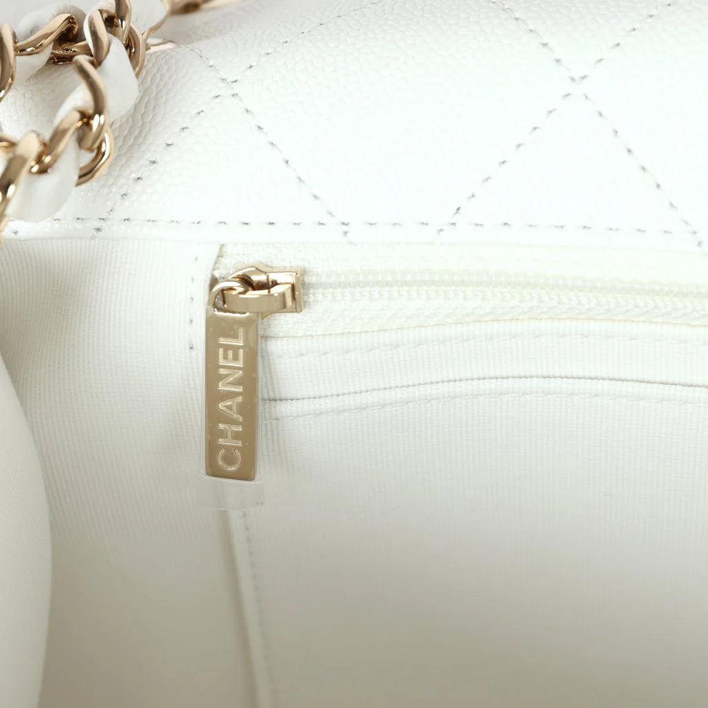 Chanel XXL Classic Single Flap Bag White Shiny Caviar Light Gold Hardware 2025