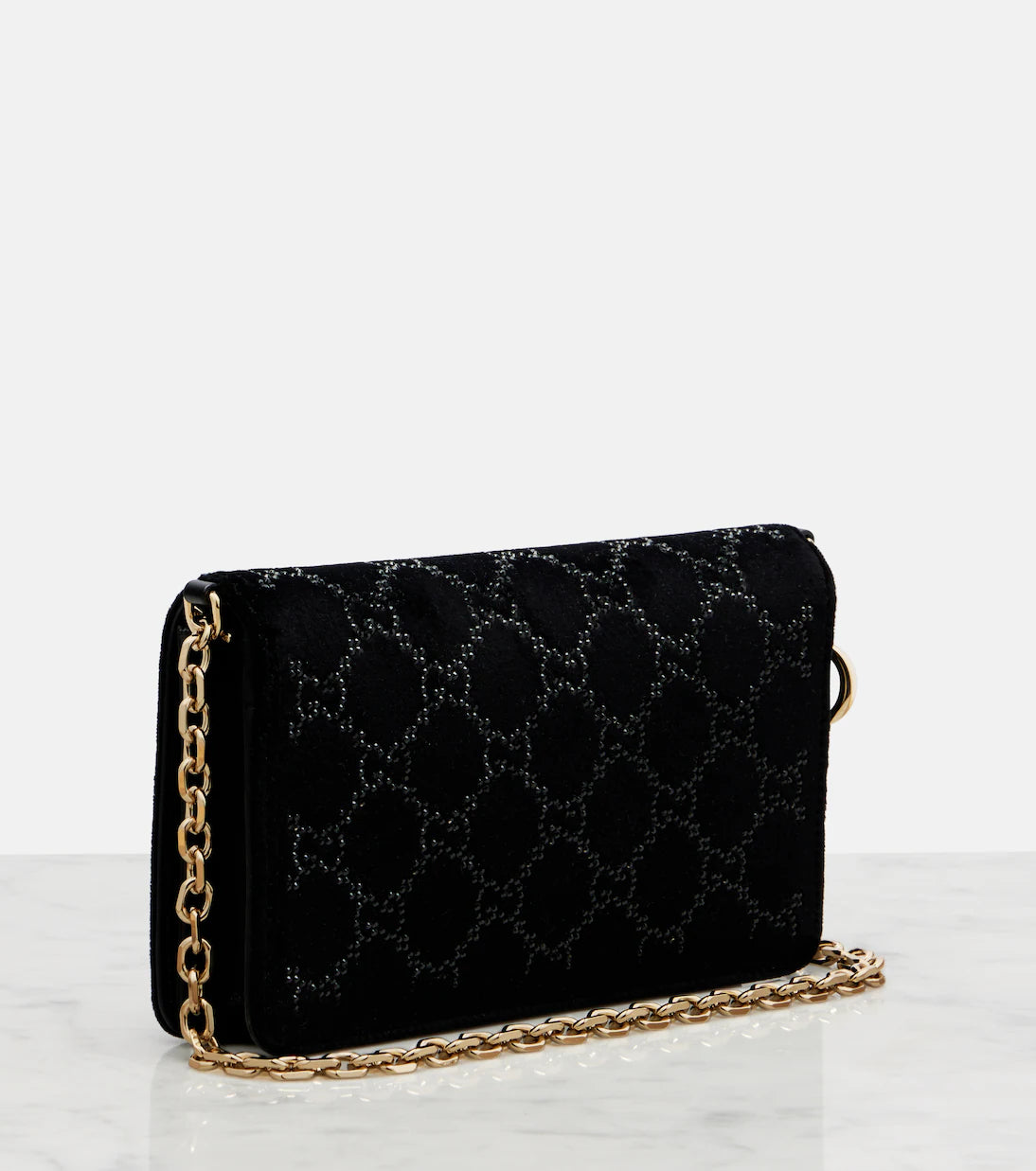 Gucci GG Crystal velvet wallet on chain 2025