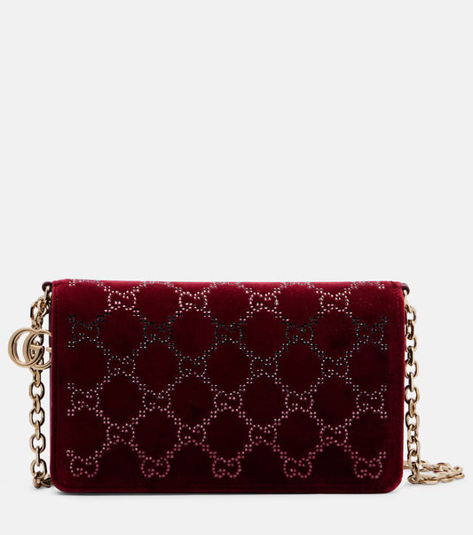 Gucci Gucci GG Crystal velvet wallet on chain 2025