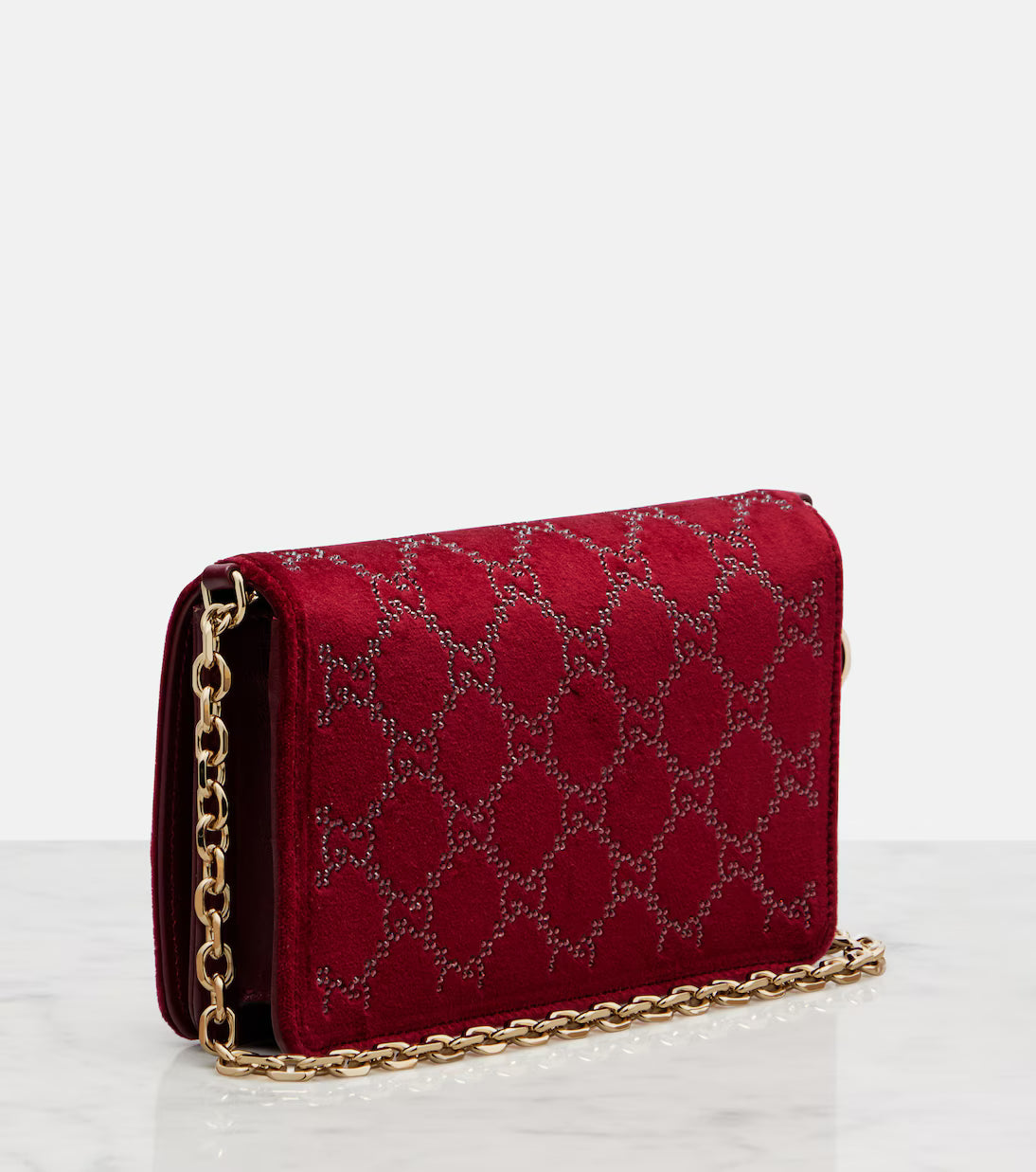 Gucci GG Crystal velvet wallet on chain 2025