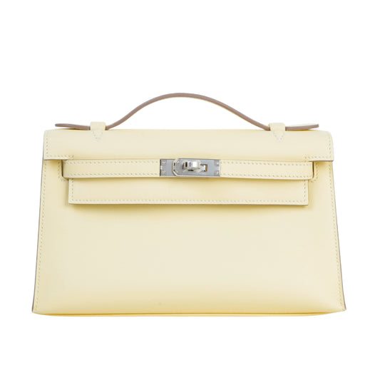 HERMÈS Kelly Pochette Jaune milton (i8) Swift Palladium hardware K (2025)
