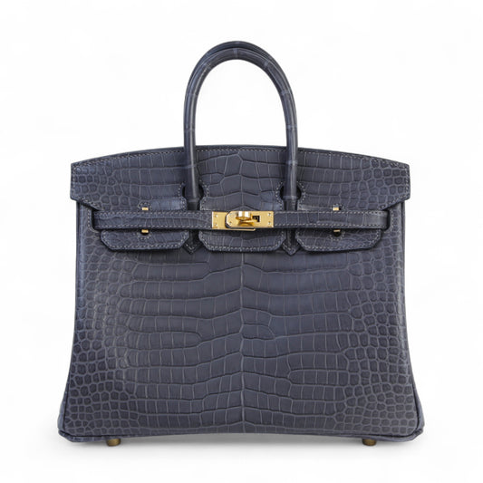 HERMÈS Birkin 25 Graphite Porosus Crocodile Gold hardware K (2025)