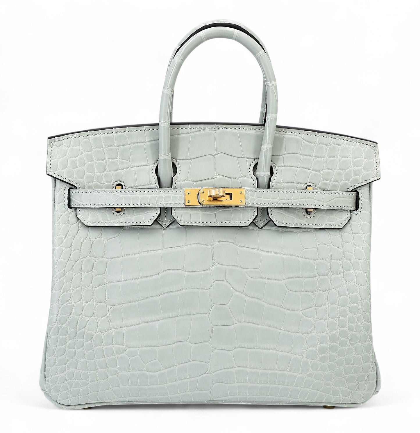 HERMÈS Birkin 25 Gris Neve (0W) Matte Alligator Gold hardware K (2025)