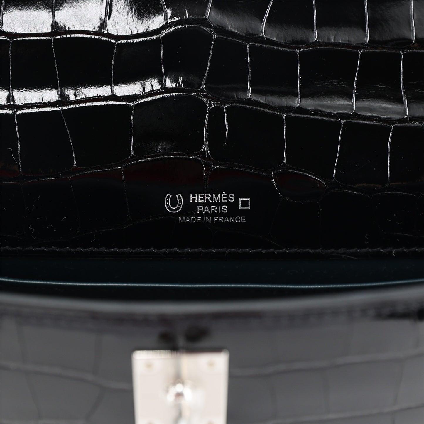 HERMÈS Special Order Kelly Pochette HSS Vert Rousseau (V0) Noir (89) Shiny Alligator Palladium hardware K (2025)