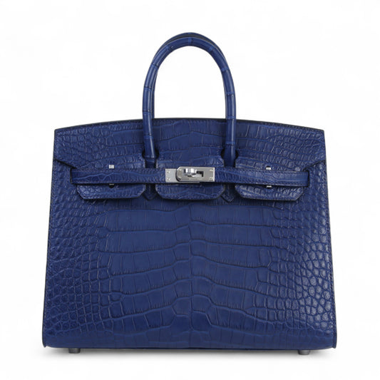 HERMÈS Birkin 25 Sellier Bleu Saphir (73) Matte Alligator Palladium hardware K (2025)