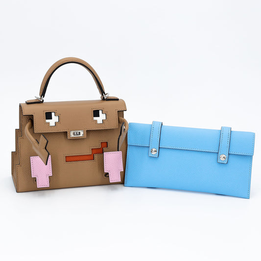 HERMÈS Limited Edition Kelly Doll Picto Chai (0M) Mauve Sylvestre (X9) Celeste (7N) Terre Battue (R1) Epsom Palladium hardware B (2023)